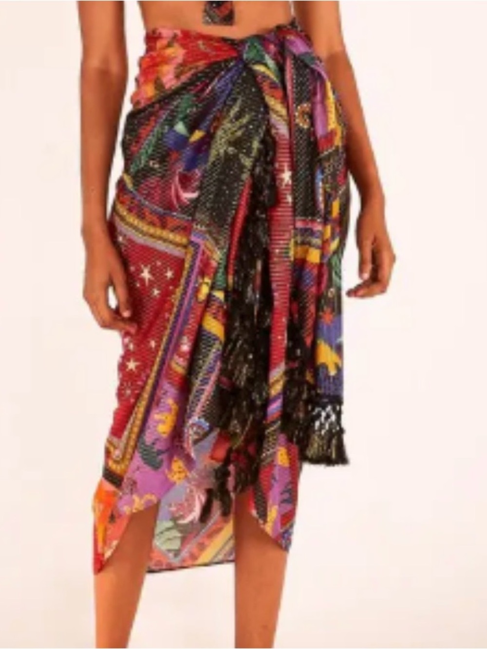 Farm Rio One Size Tropical Sarong ✨Diagonal Colorful Pattern Crochet Tassel